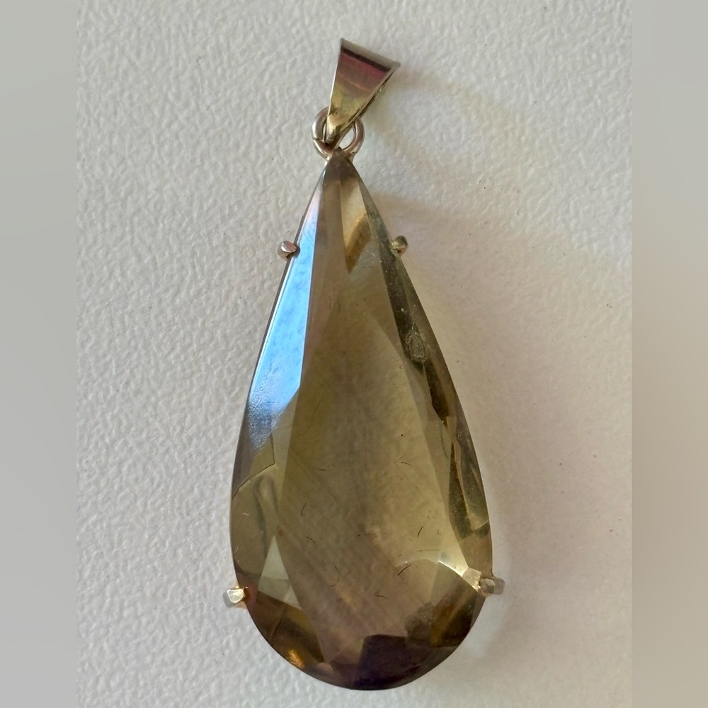 Vintage Teardrop Shaped Genuine 14K Gold Filled Smoky Topaz Pendant